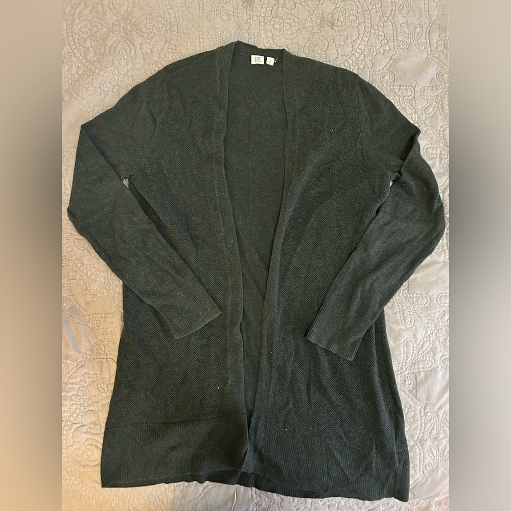 Dark Green Open Front Cardigan